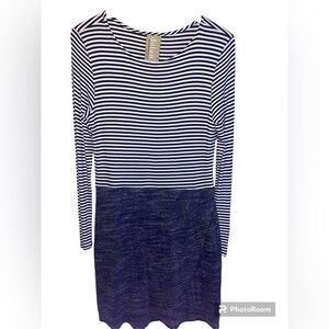 Dolan Left Coast Collection Anthropologie striped faux wrap dress blue medium